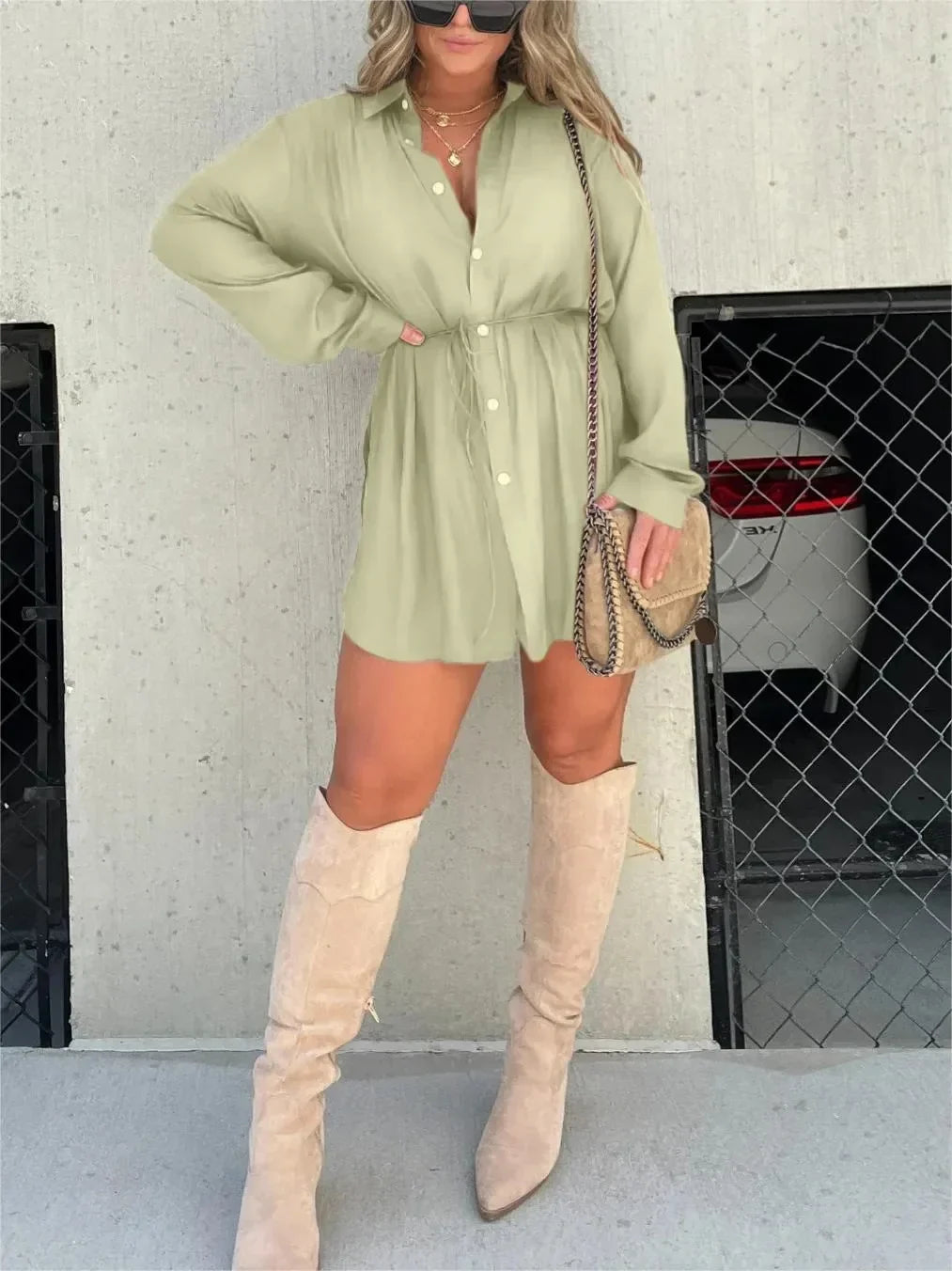 Women's Shirt Dress with Self-Tie Waist – view 10