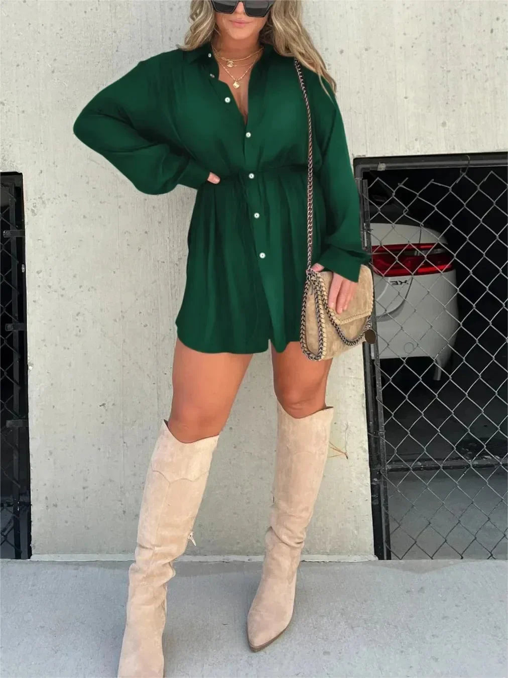 Women's Shirt Dress with Self-Tie Waist – view 11