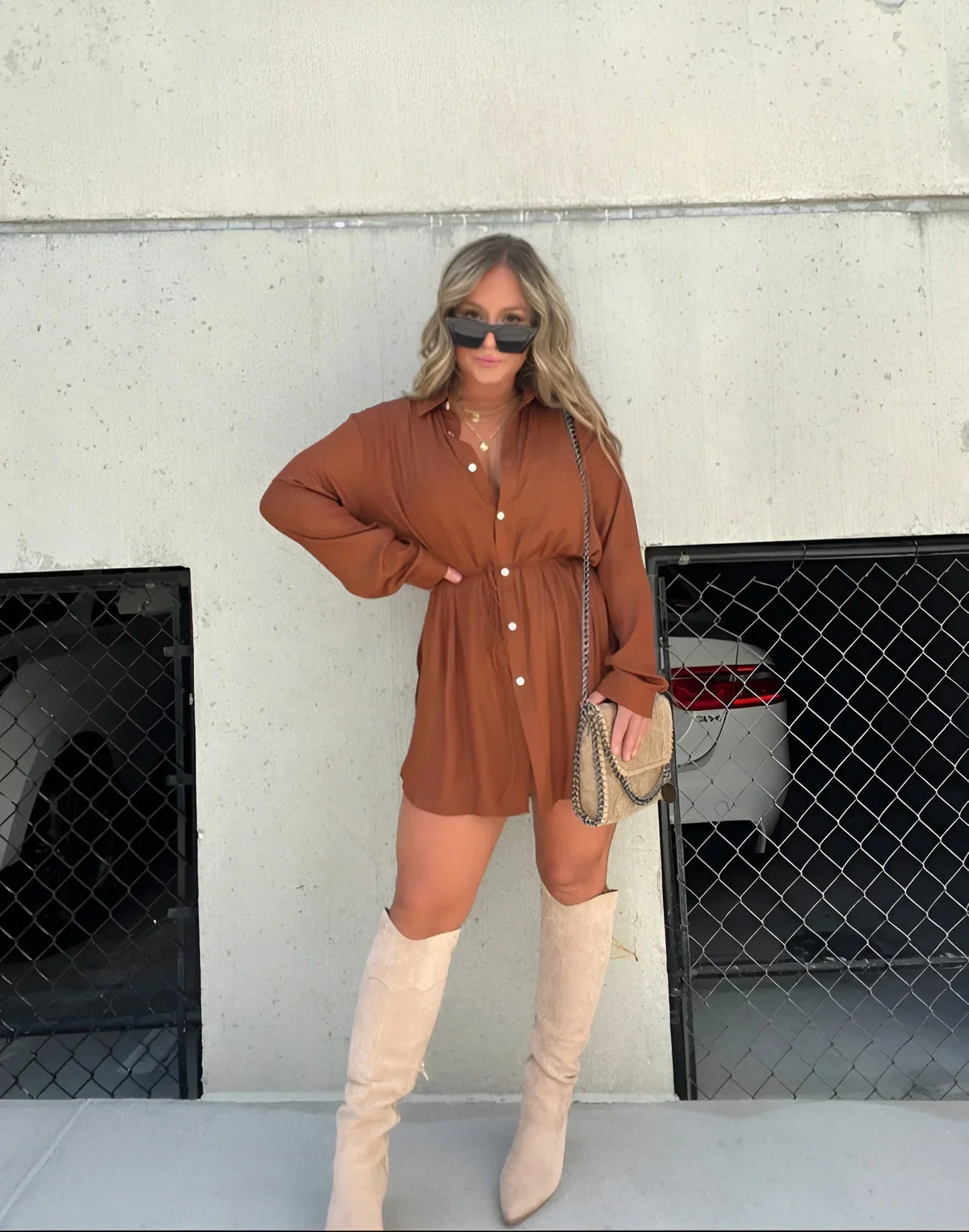 Women's Shirt Dress with Self-Tie Waist – view 2