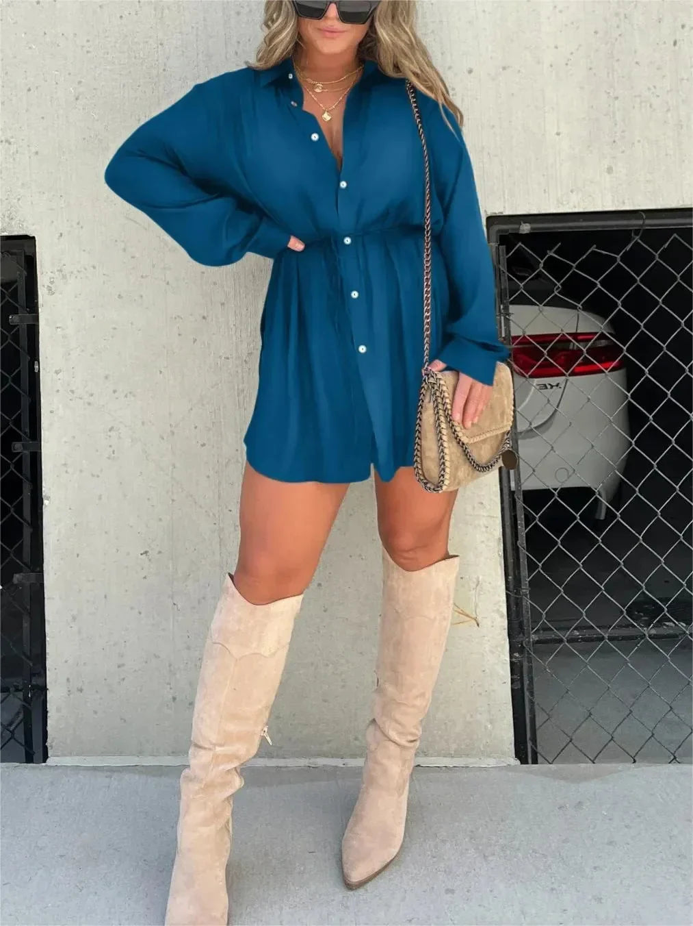 Women's Shirt Dress with Self-Tie Waist – view 8