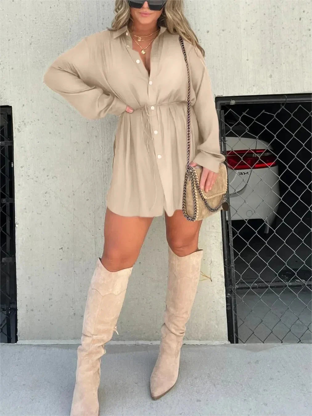Women's Shirt Dress with Self-Tie Waist – view 9
