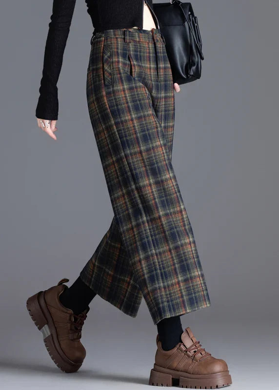 Women's Trouser | Plaid Wide Leg Pleated Cropped