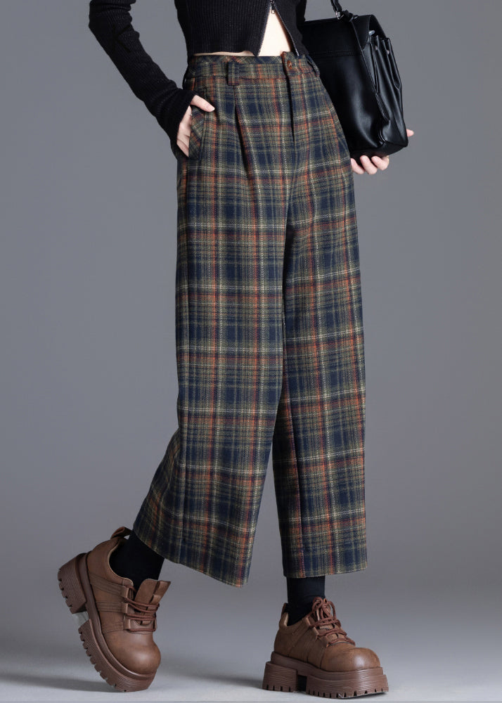 Women's Trouser | Plaid Wide Leg Pleated Cropped