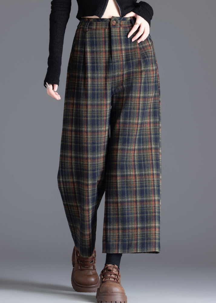 Women's Trouser | Plaid Wide Leg Pleated Cropped