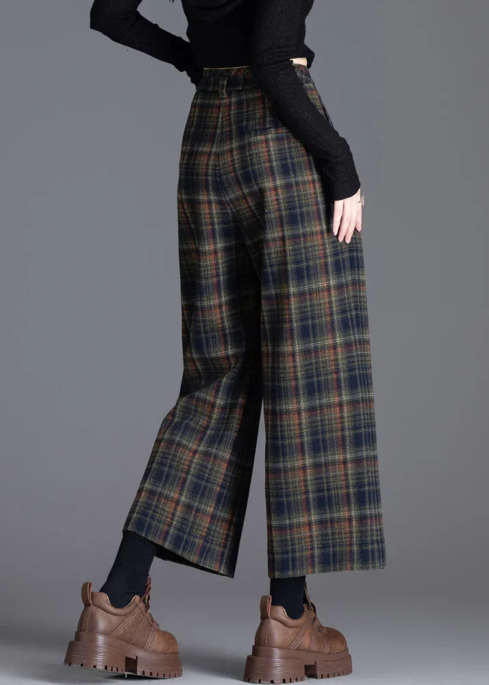 Women's Trouser | Plaid Wide Leg Pleated Cropped