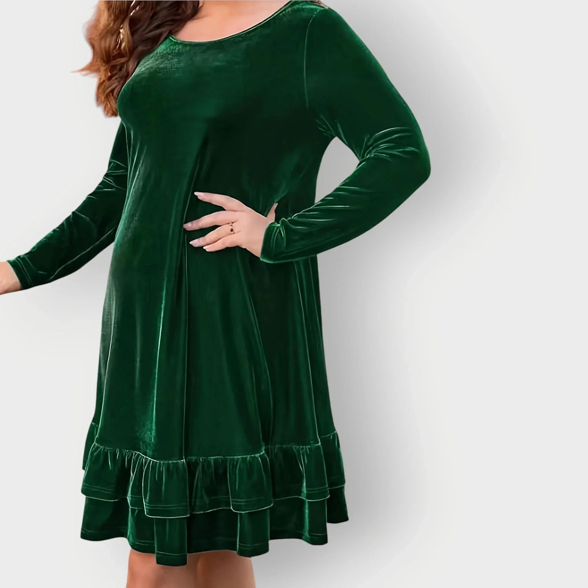 Women's Velvet Midi Dress with Ruffled Hem – view 2