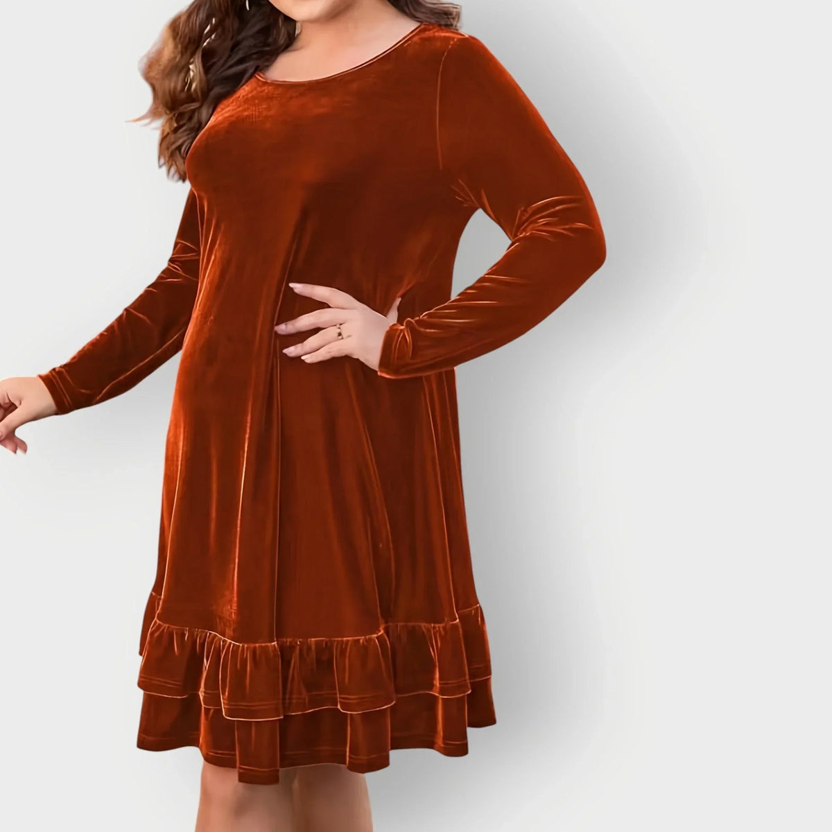 Women's Velvet Midi Dress with Ruffled Hem – view 3
