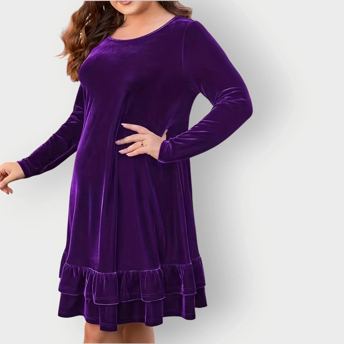 Women's Velvet Midi Dress with Ruffled Hem – view 5