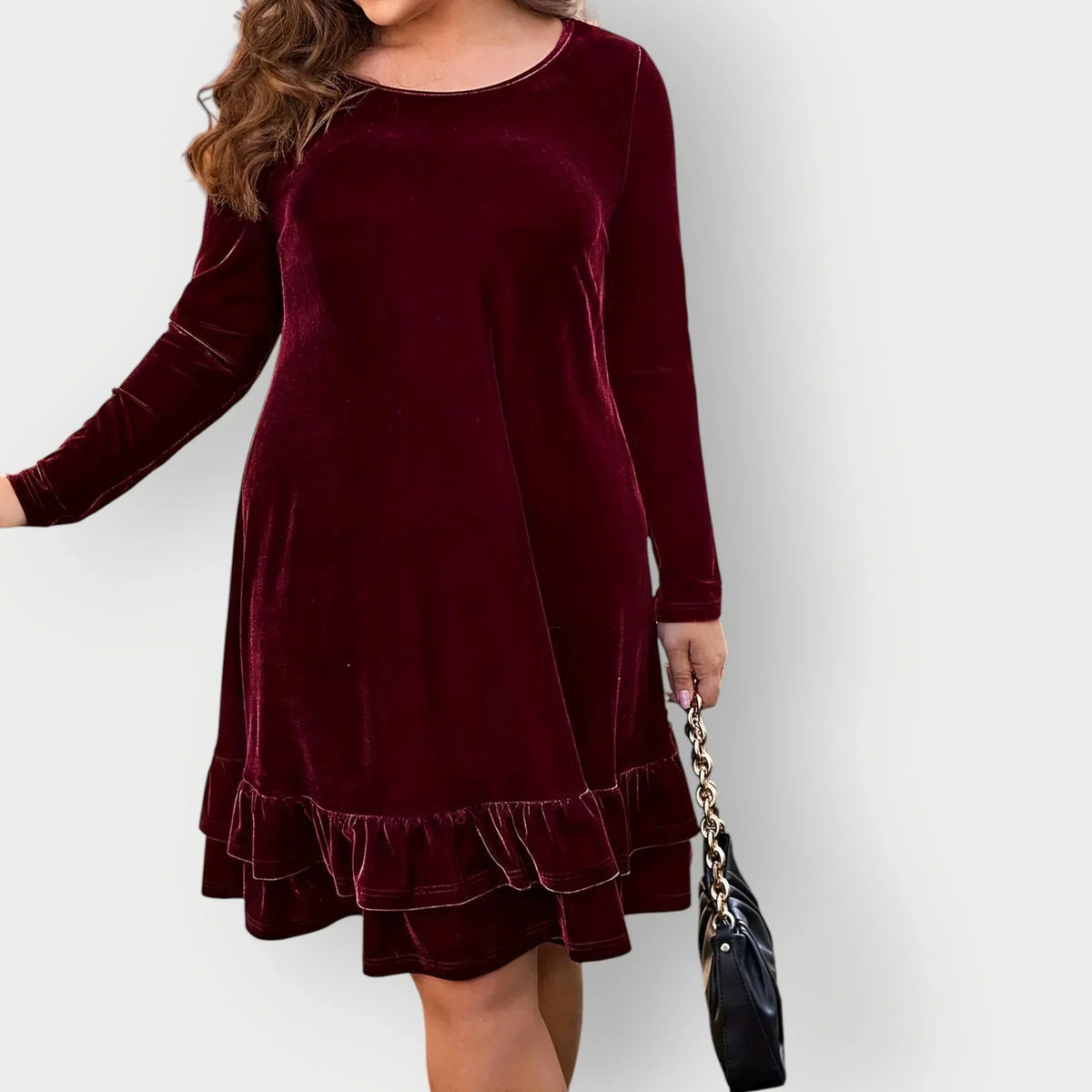 Women's Velvet Midi Dress with Ruffled Hem – view 6