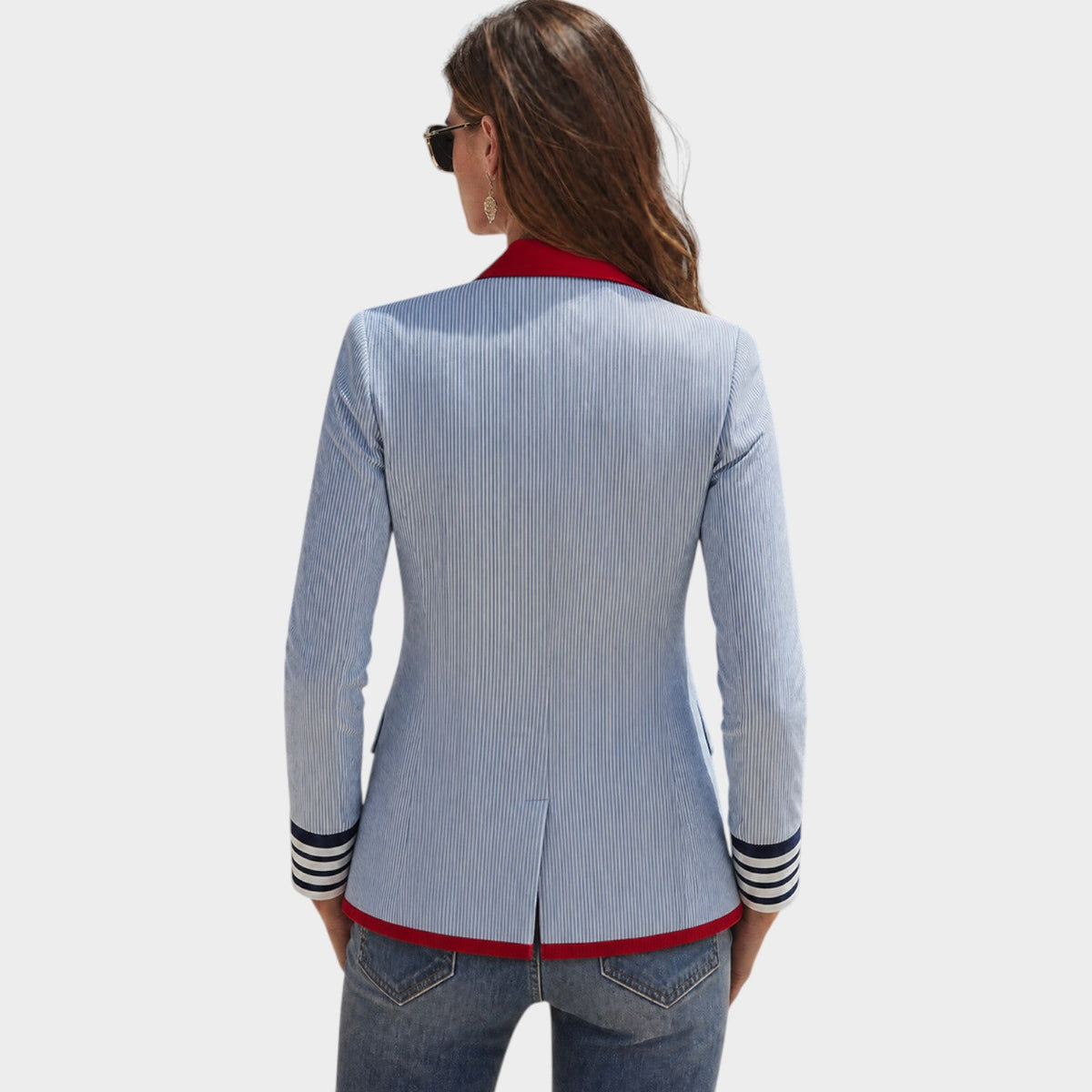 Women’s Blazer Casual Pinstripe Contrast Trim Tailored Fit – view 3