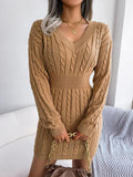 Zoe Cable Knit V Neck Sweater Dress - front view