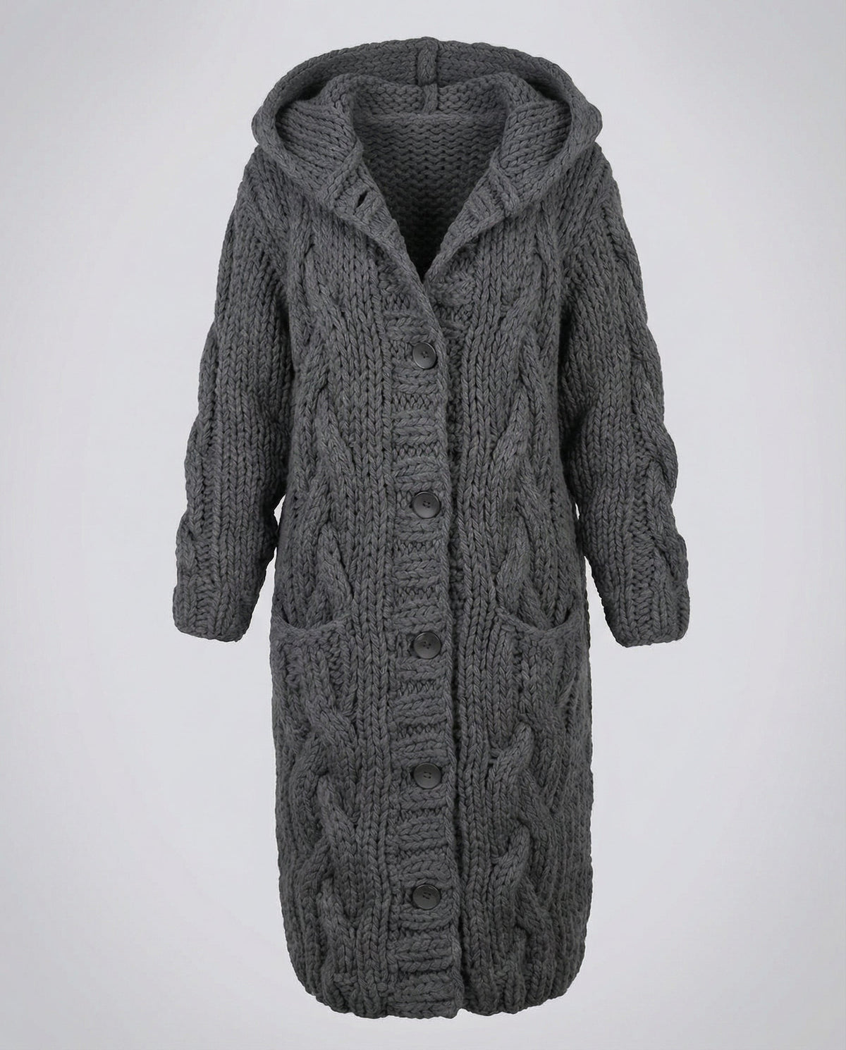 Women's Chunky Cable Knit Cardigan – Hooded & Longline Fit – view 10