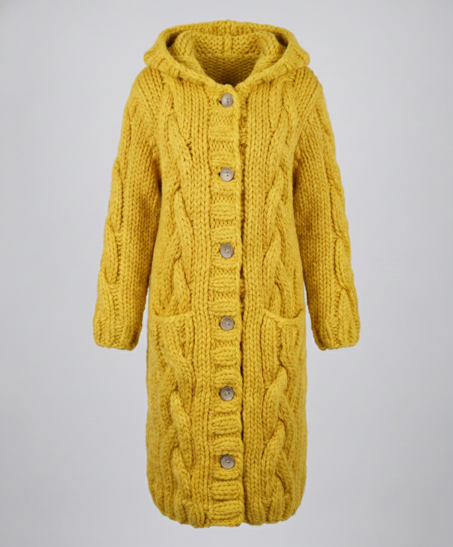 Women's Chunky Cable Knit Cardigan – Hooded & Longline Fit – view 11