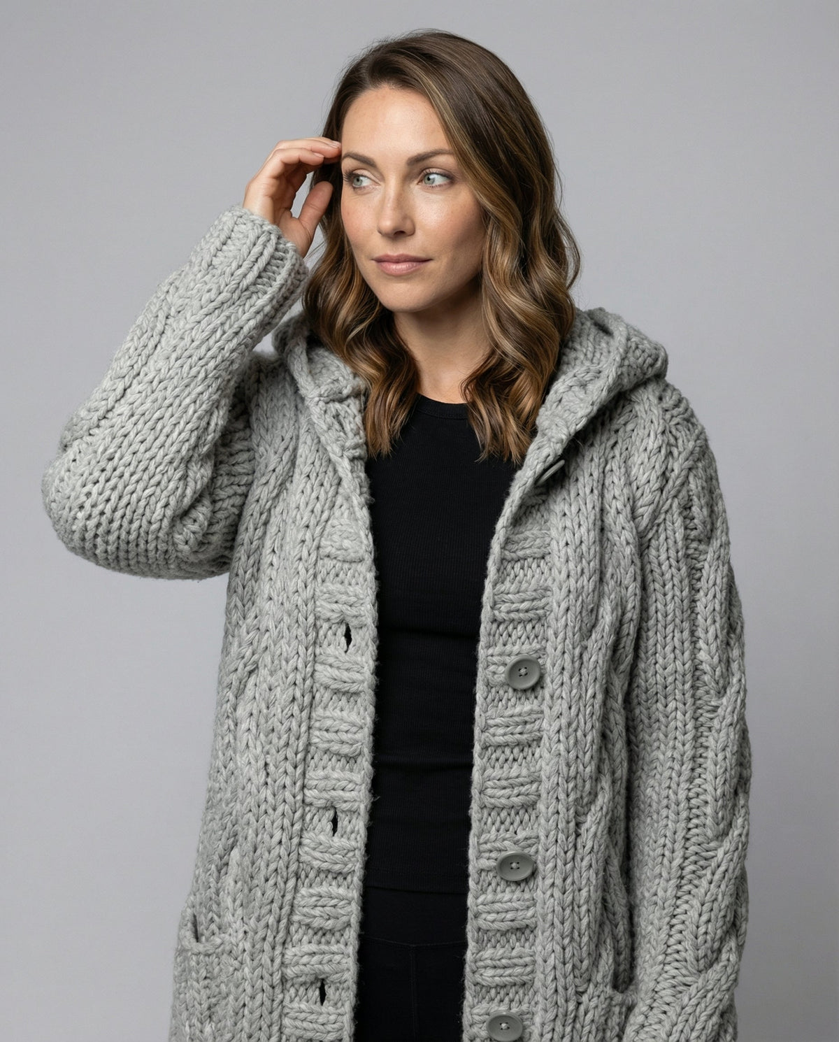 Women's Chunky Cable Knit Cardigan | Hooded & Longline Fit