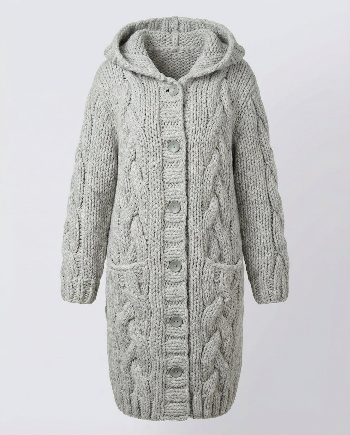 Women's Chunky Cable Knit Cardigan | Hooded & Longline Fit