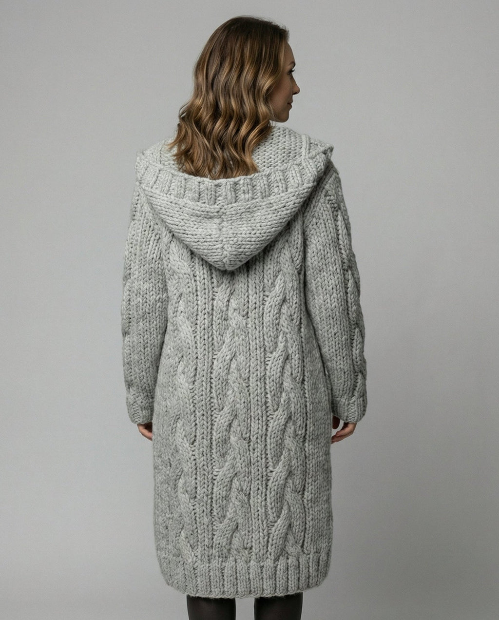 Women's Chunky Cable Knit Cardigan | Hooded & Longline Fit
