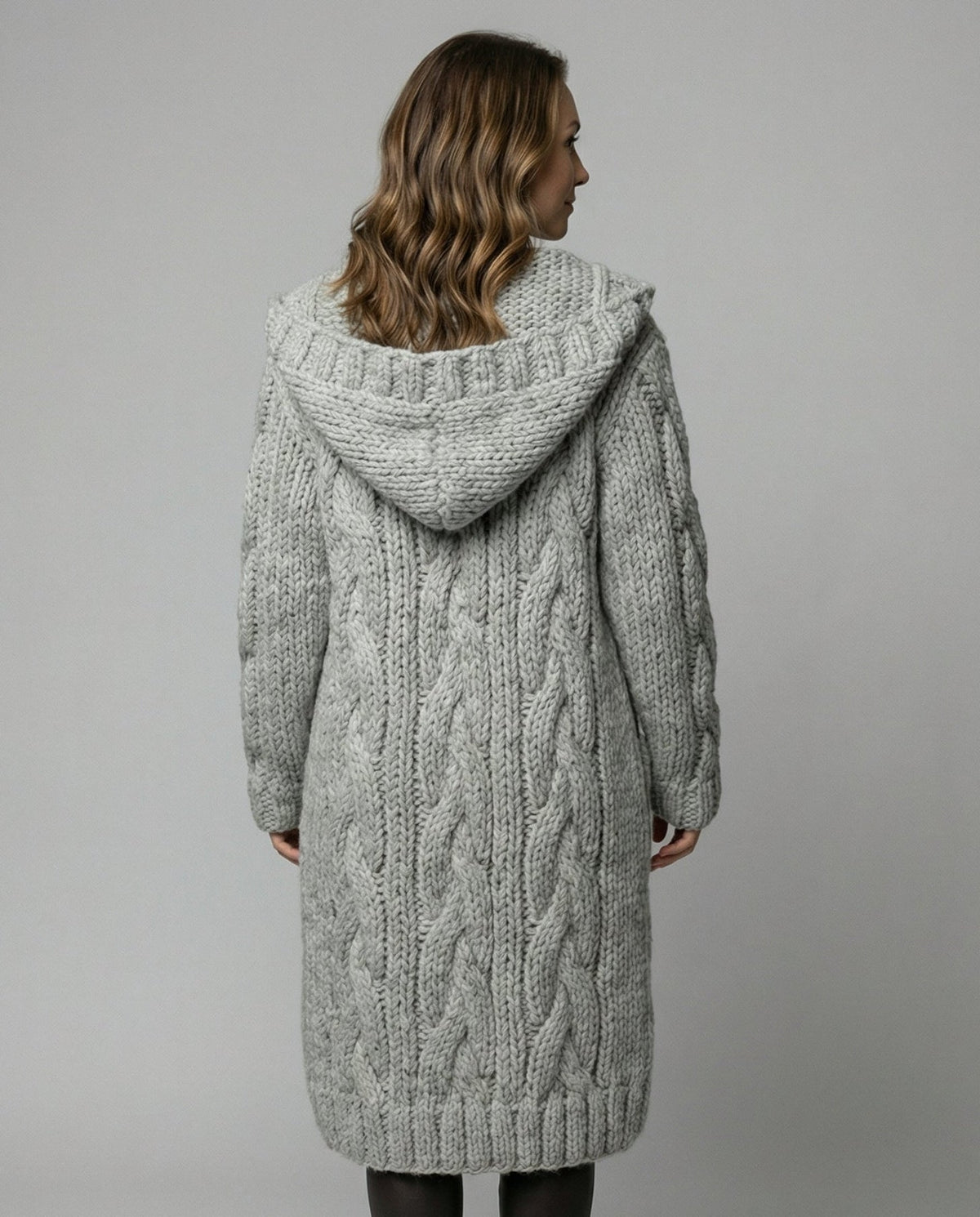Women's Chunky Cable Knit Cardigan | Hooded & Longline Fit