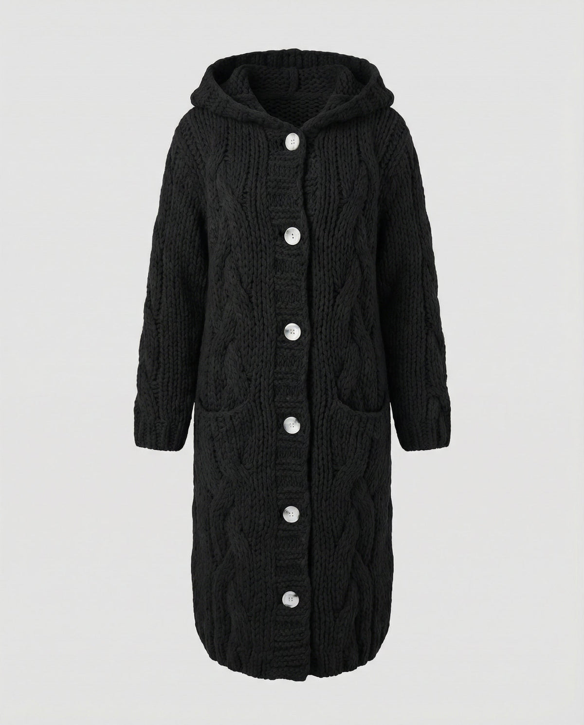 Women's Chunky Cable Knit Cardigan – Hooded & Longline Fit – view 6