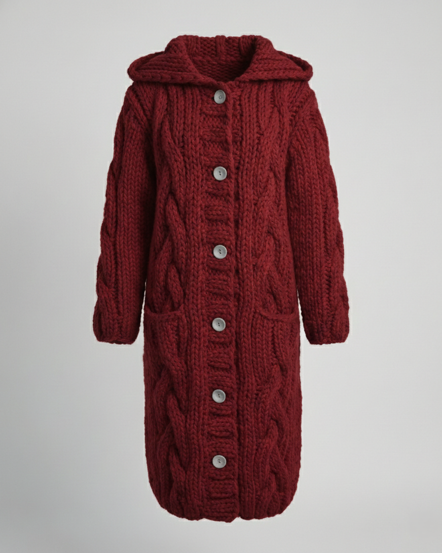 Women's Chunky Cable Knit Cardigan – Hooded & Longline Fit – view 7