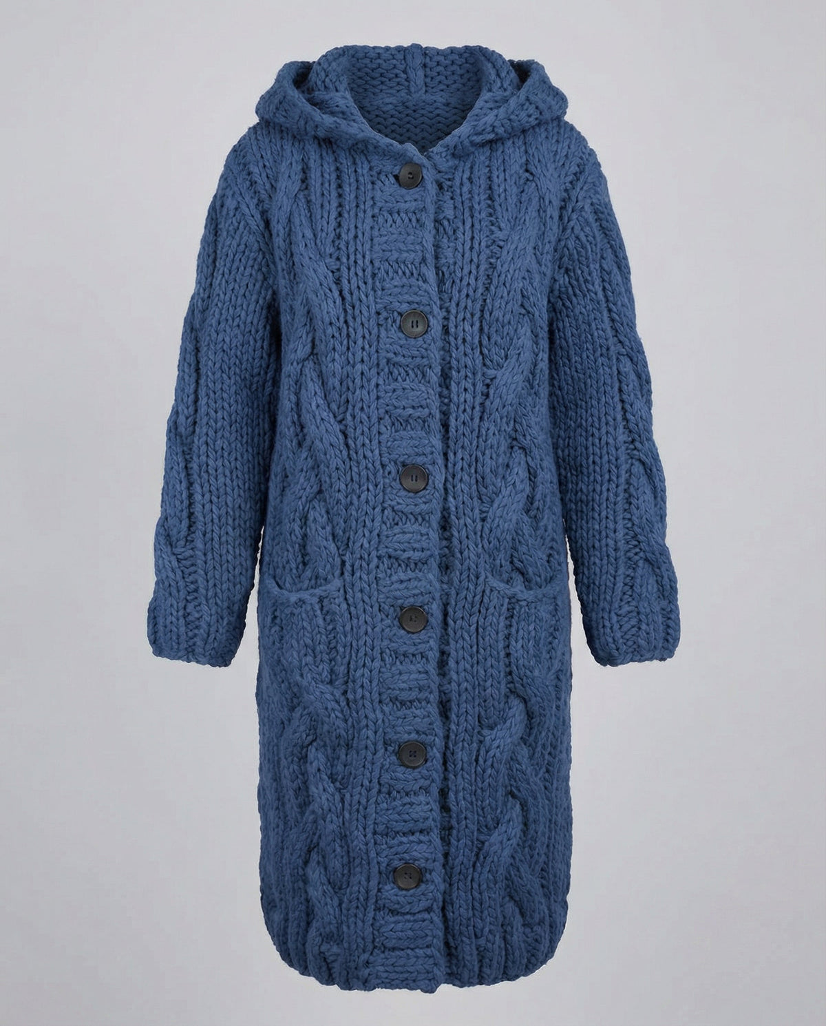Women's Chunky Cable Knit Cardigan – Hooded & Longline Fit – view 8