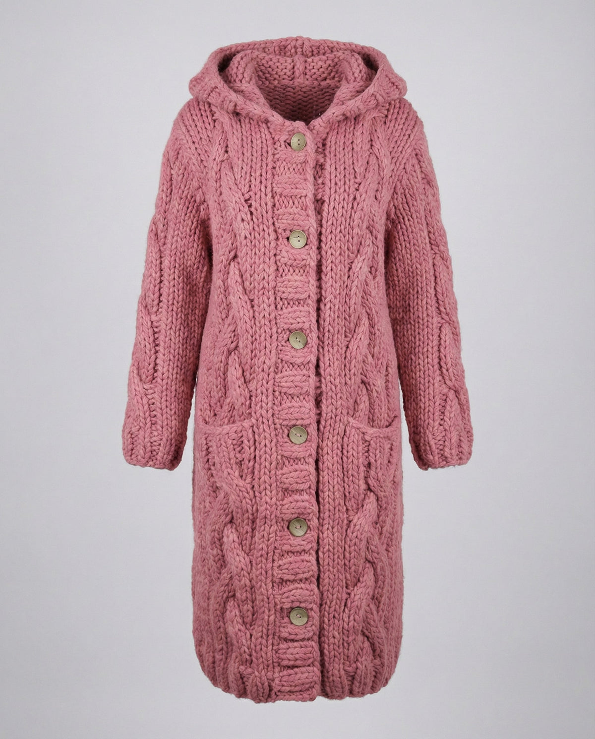 Women's Chunky Cable Knit Cardigan – Hooded & Longline Fit – view 9