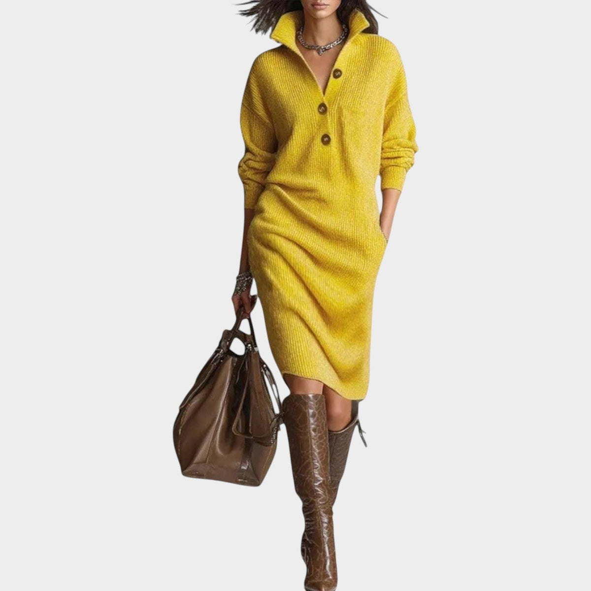 Women's Sweater Dress Knit Classic Collar – view 2