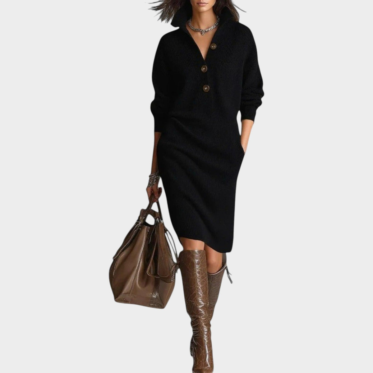 Women's Sweater Dress Knit Classic Collar – view 3