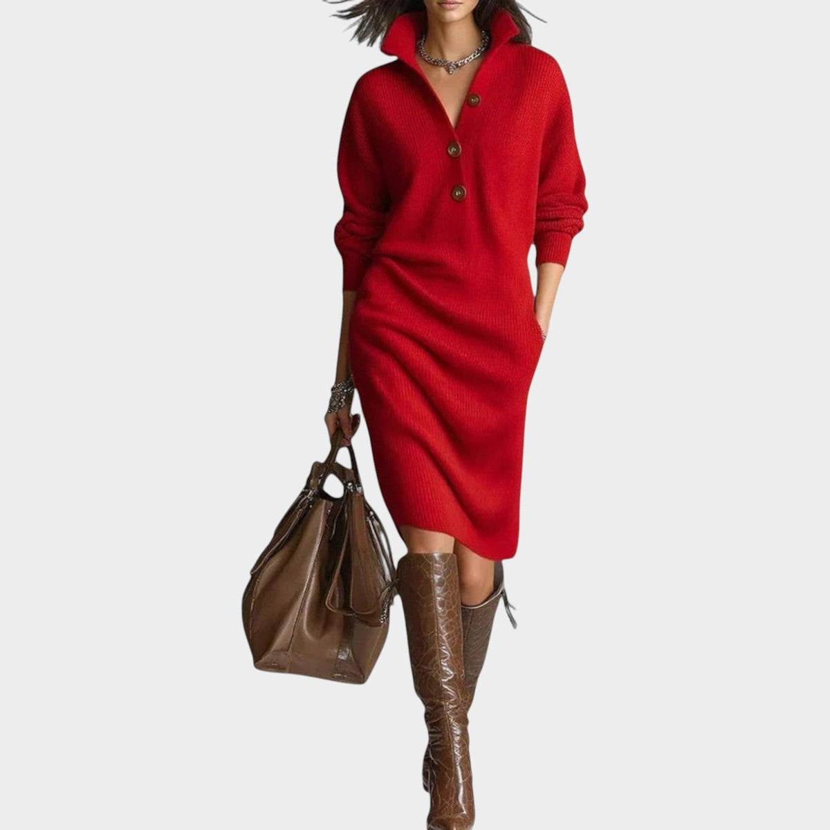 Women's Sweater Dress Knit Classic Collar – view 4
