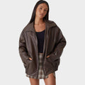 Women's Leather Jacket Bomber Oversized Zip-Up