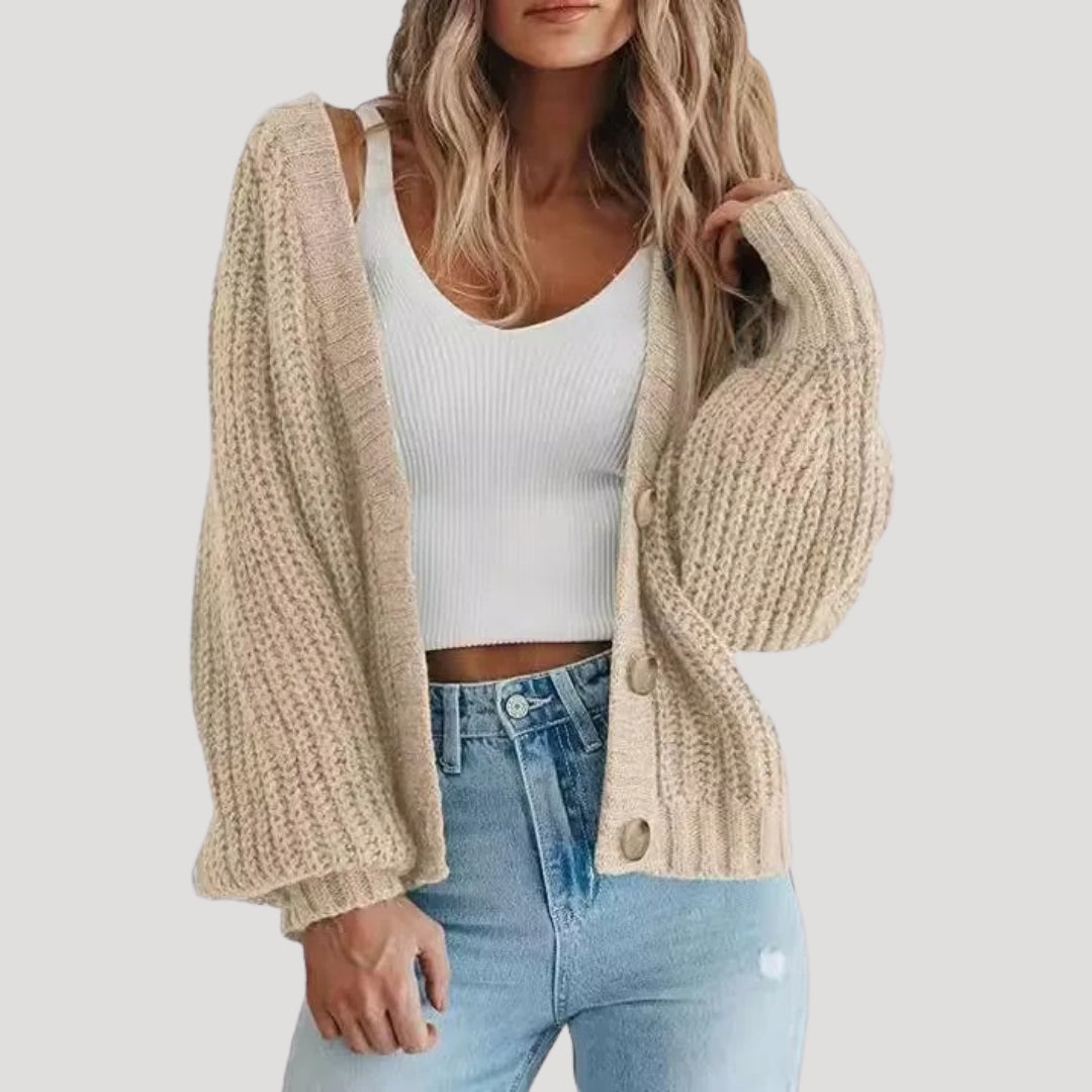 Women's Cropped Knit Cardigan | V Neck & Button Front