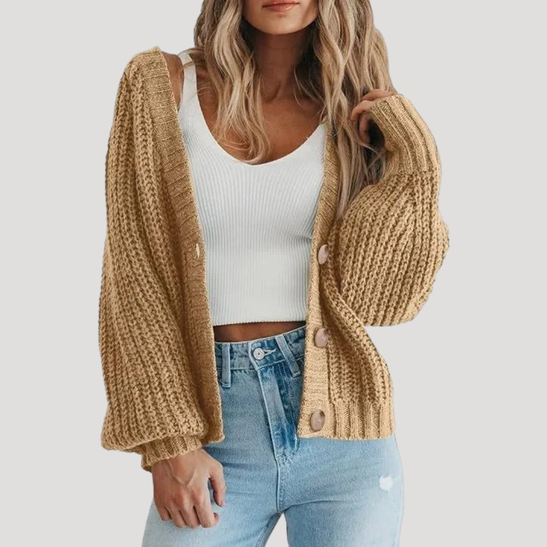 Women's Cropped Knit Cardigan – V Neck & Button Front – view 3