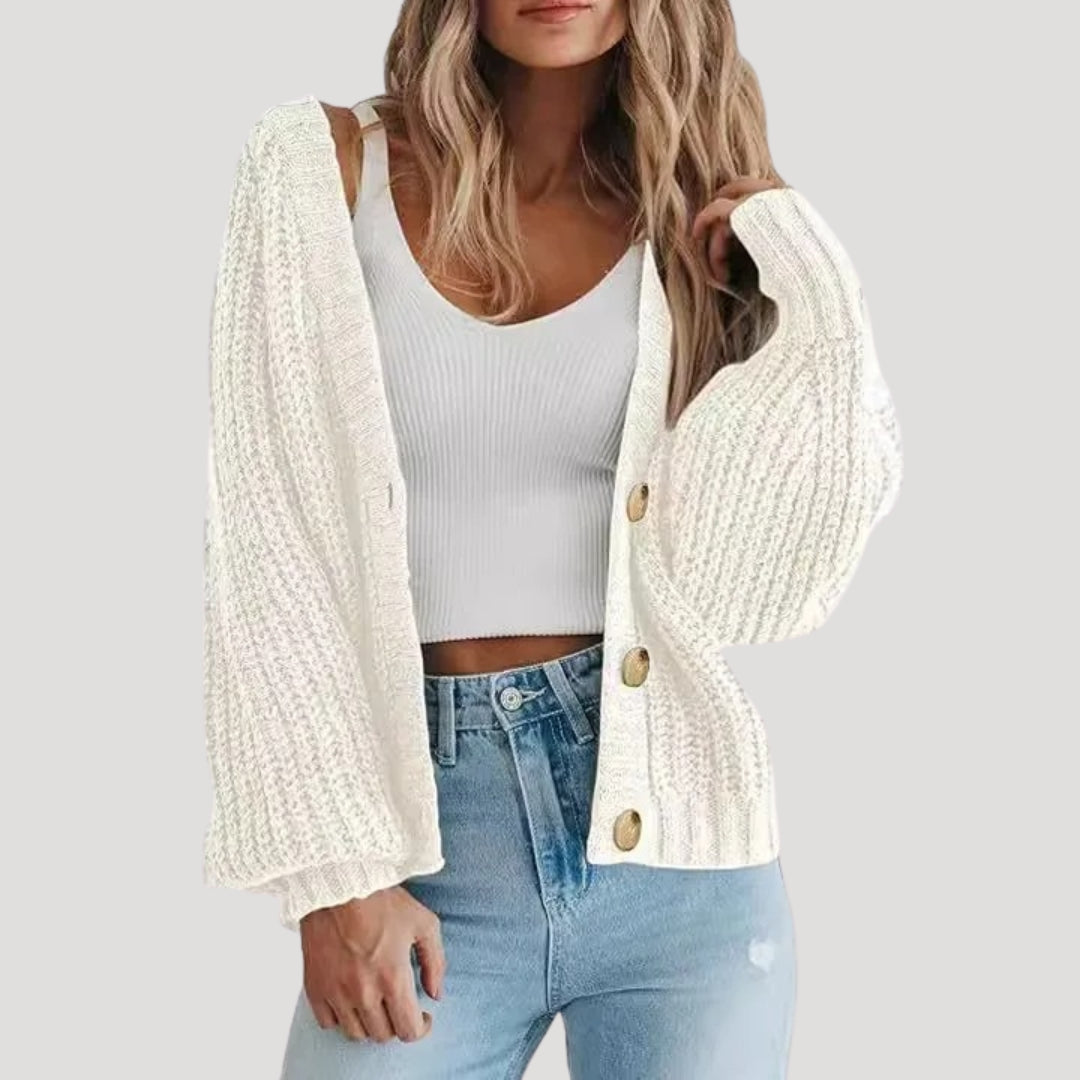 Women's Cropped Knit Cardigan – V Neck & Button Front – view 4
