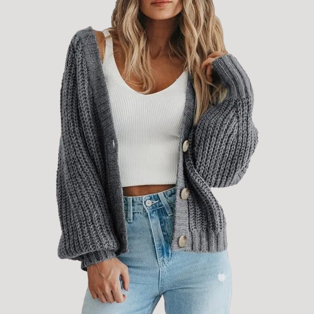 Women's Cropped Knit Cardigan – V Neck & Button Front – view 6