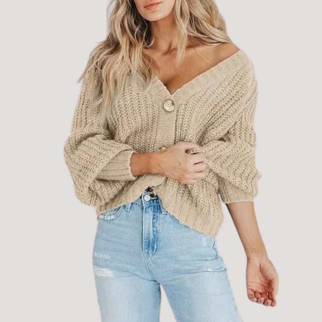 Women's Cropped Knit Cardigan | V Neck & Button Front