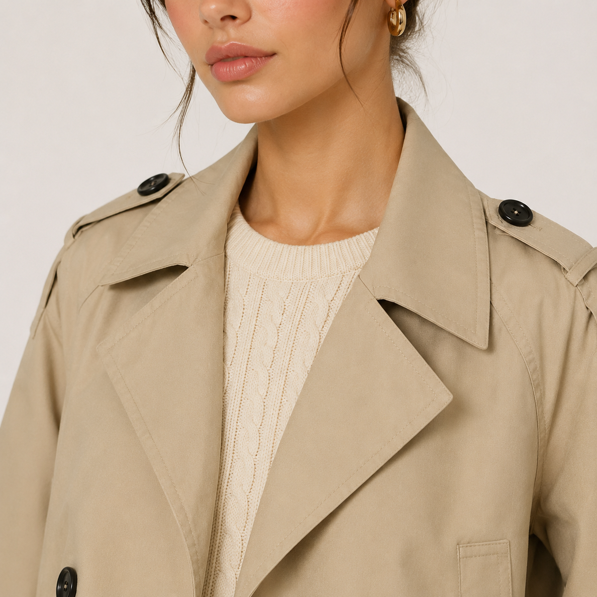 Women's Cropped Trench Jacket Double Breasted Classic Outerwear – view 3