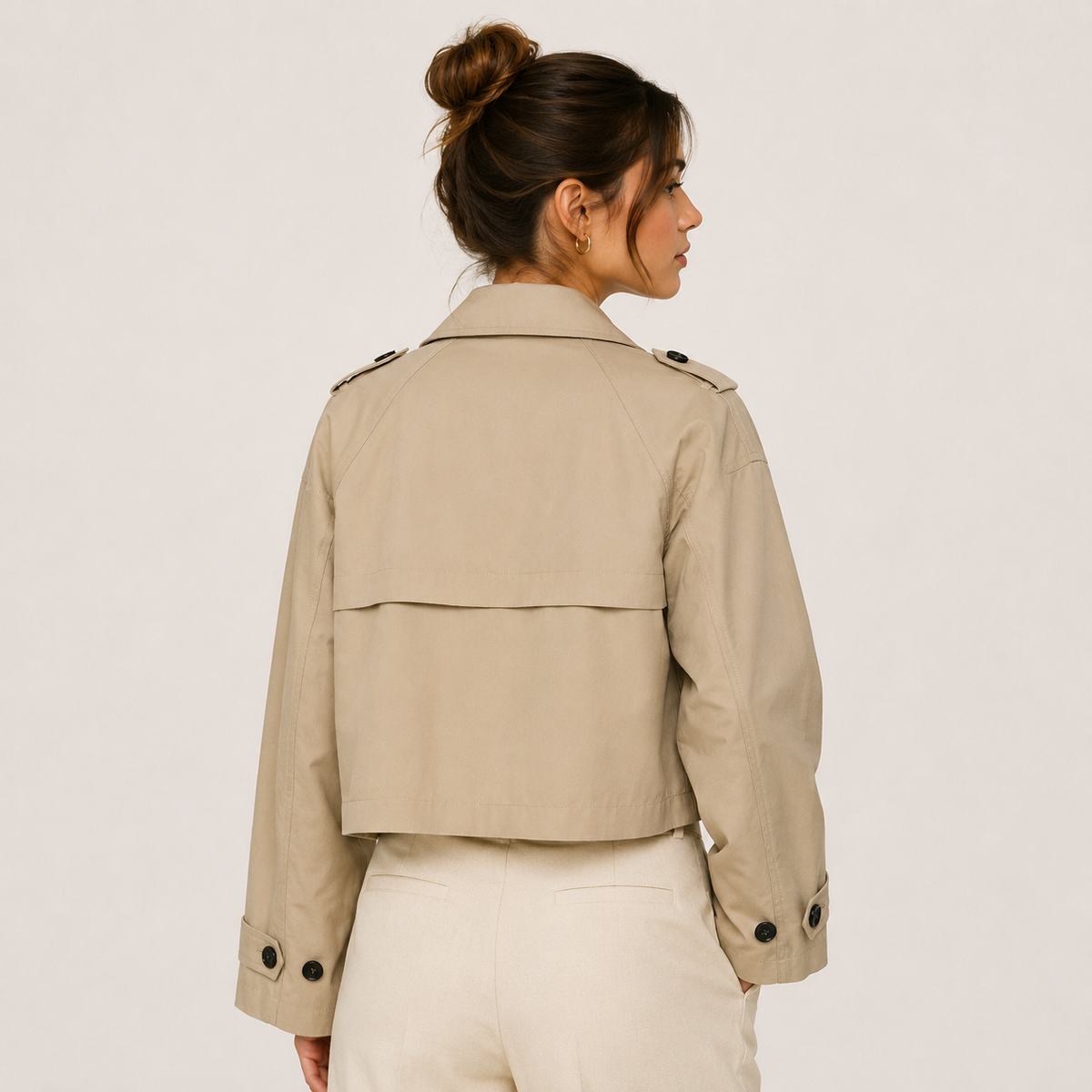 Women's Cropped Trench Jacket Double Breasted Classic Outerwear – view 4