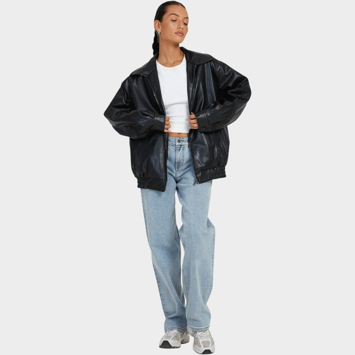 Women's Faux Leather Jacket Bomber Oversized Zip-Up – view 4