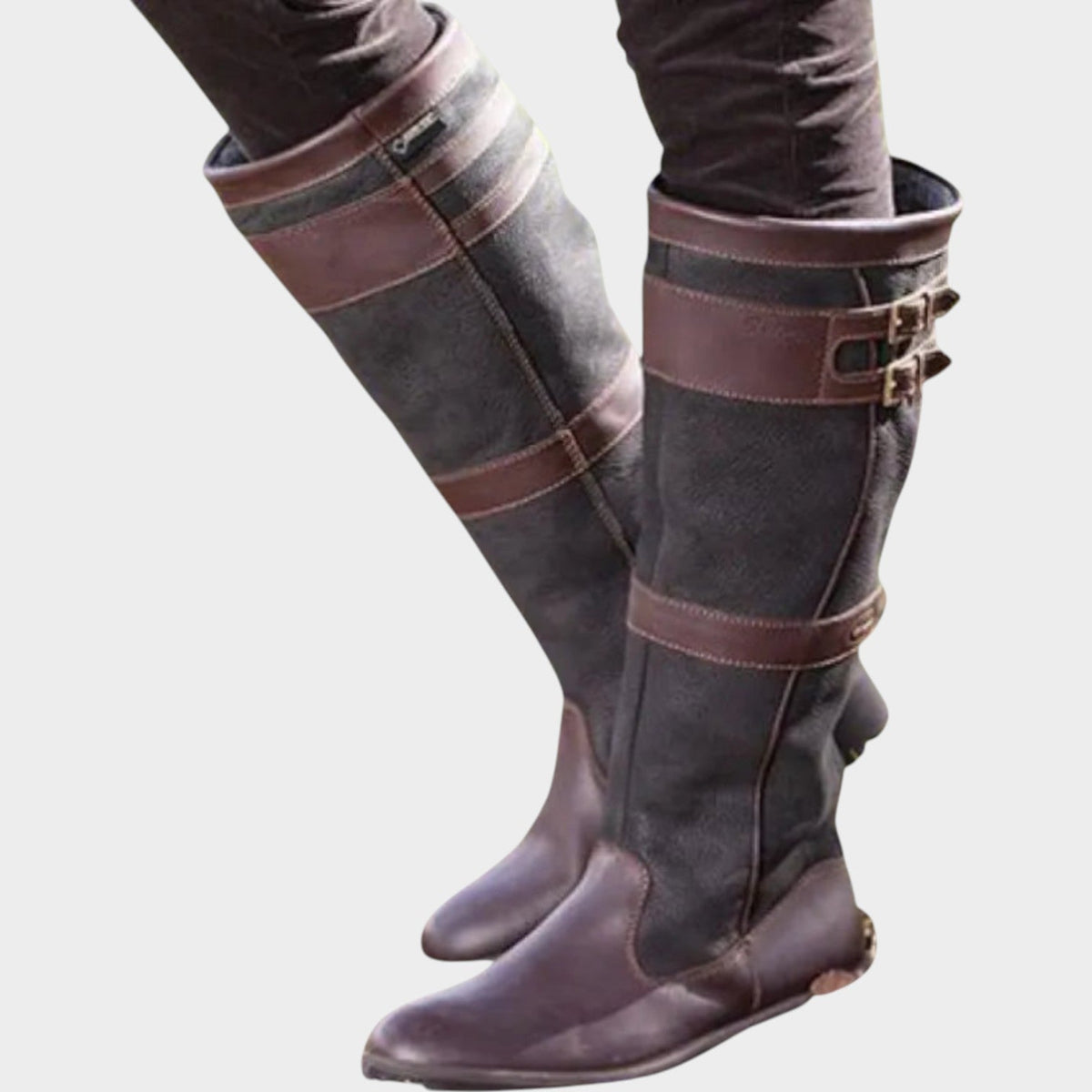 Women's Faux Leather Knee High Boots with Buckle Detail – view 3