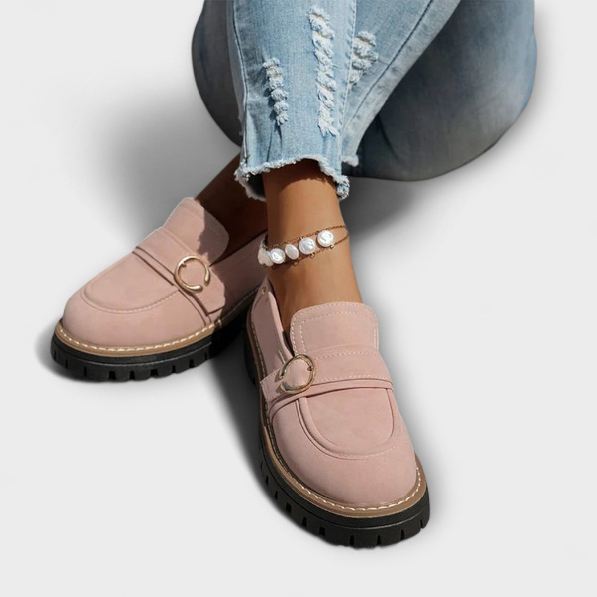 Women's Faux Suede Platform Penny Loafers with Buckle – view 12