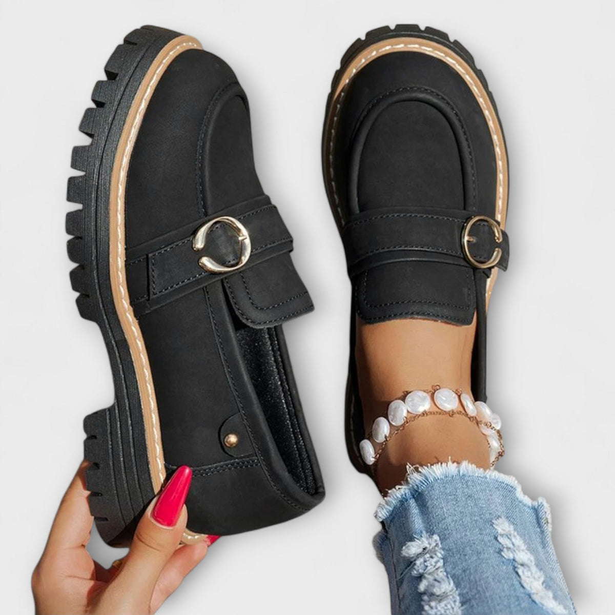 Women's Faux Suede Platform Penny Loafers with Buckle – view 15