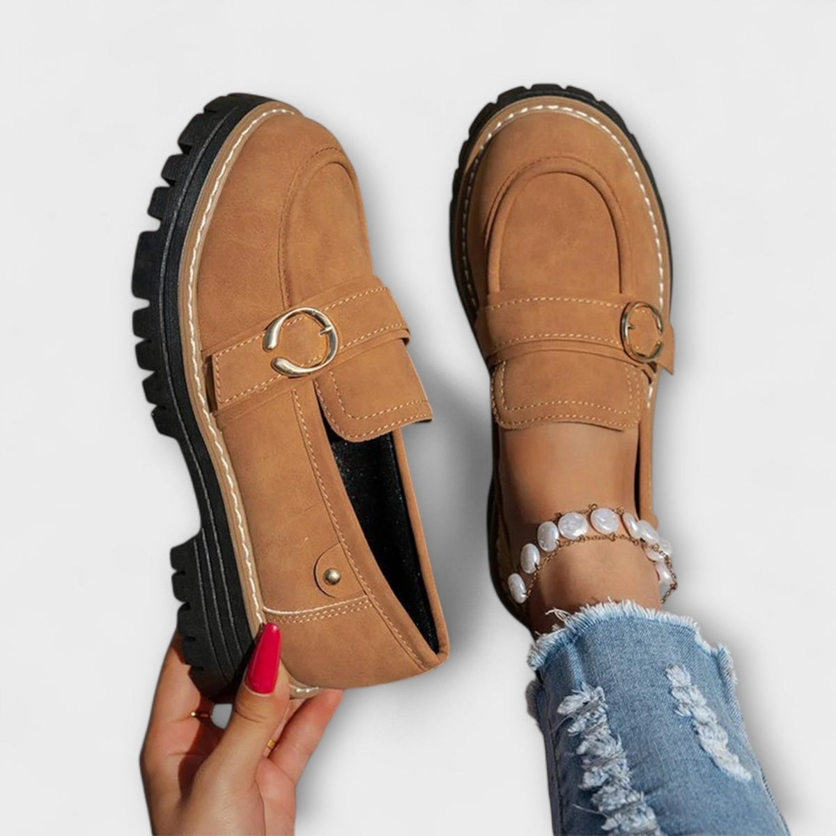 Women's Faux Suede Platform Penny Loafers with Buckle – view 6