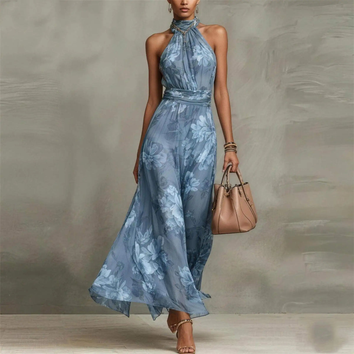 Women's Floral Halter Neck Maxi Dress – view 4