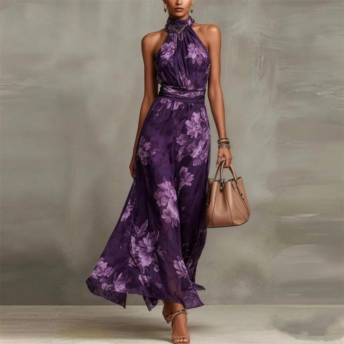 Women's Floral Halter Neck Maxi Dress – view 5
