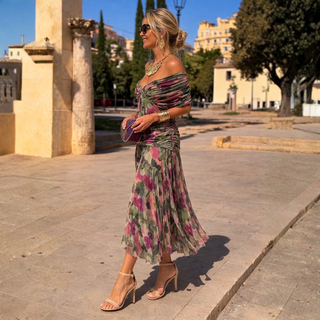 Women's Gathered V-Neck Midi Dress with Flutter Sleeves – view 6