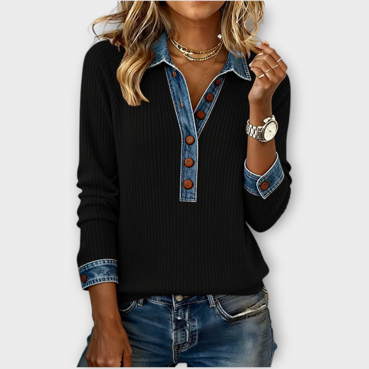 Women's Knit Sweater Ribbed Button Front – view 4