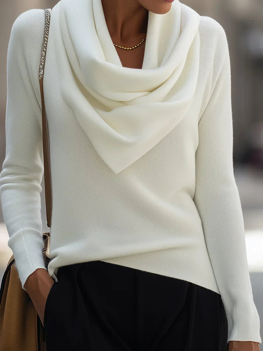Women's Knitted Top with Draped Cowl Neck