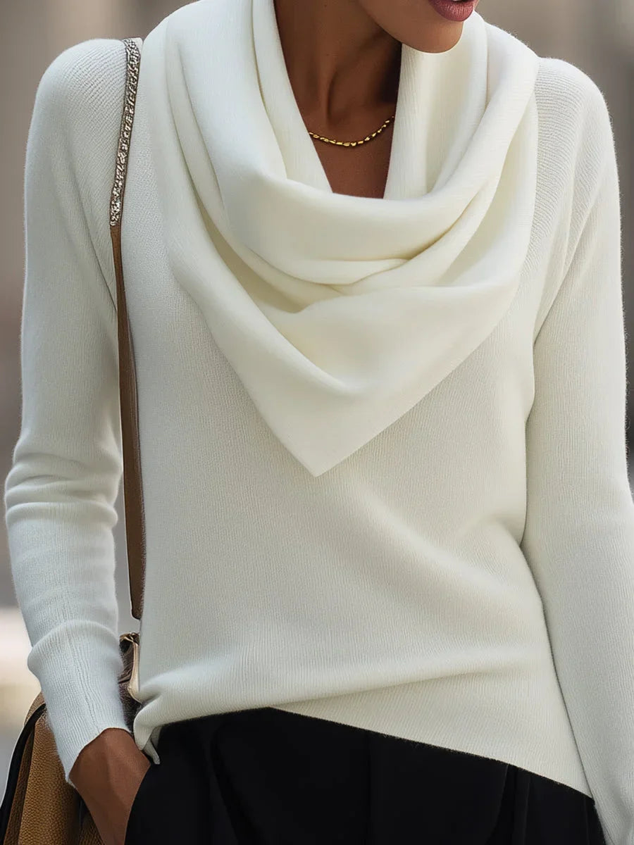 Women's Knitted Top with Draped Cowl Neck
