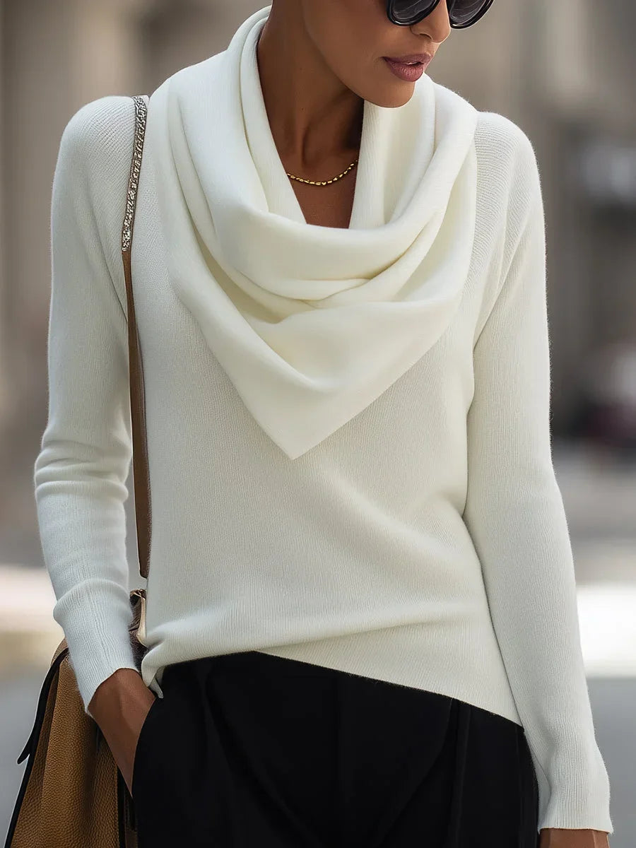 Women's Knitted Top with Draped Cowl Neck