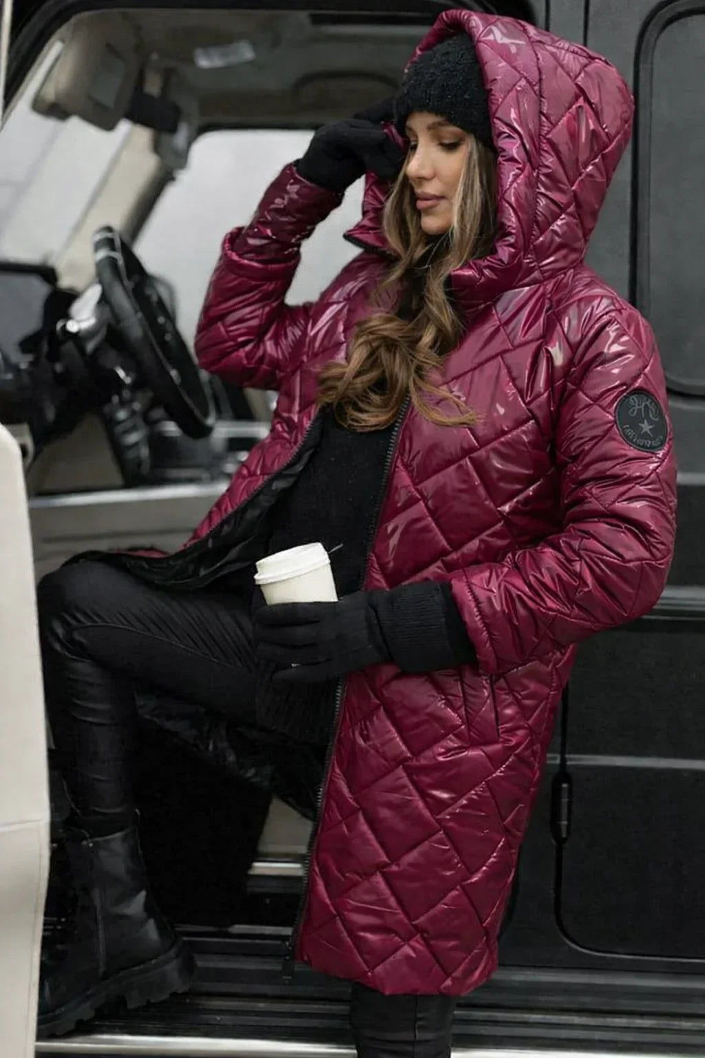 Women's Quilted Hooded Puffer Coat with Longline Cut