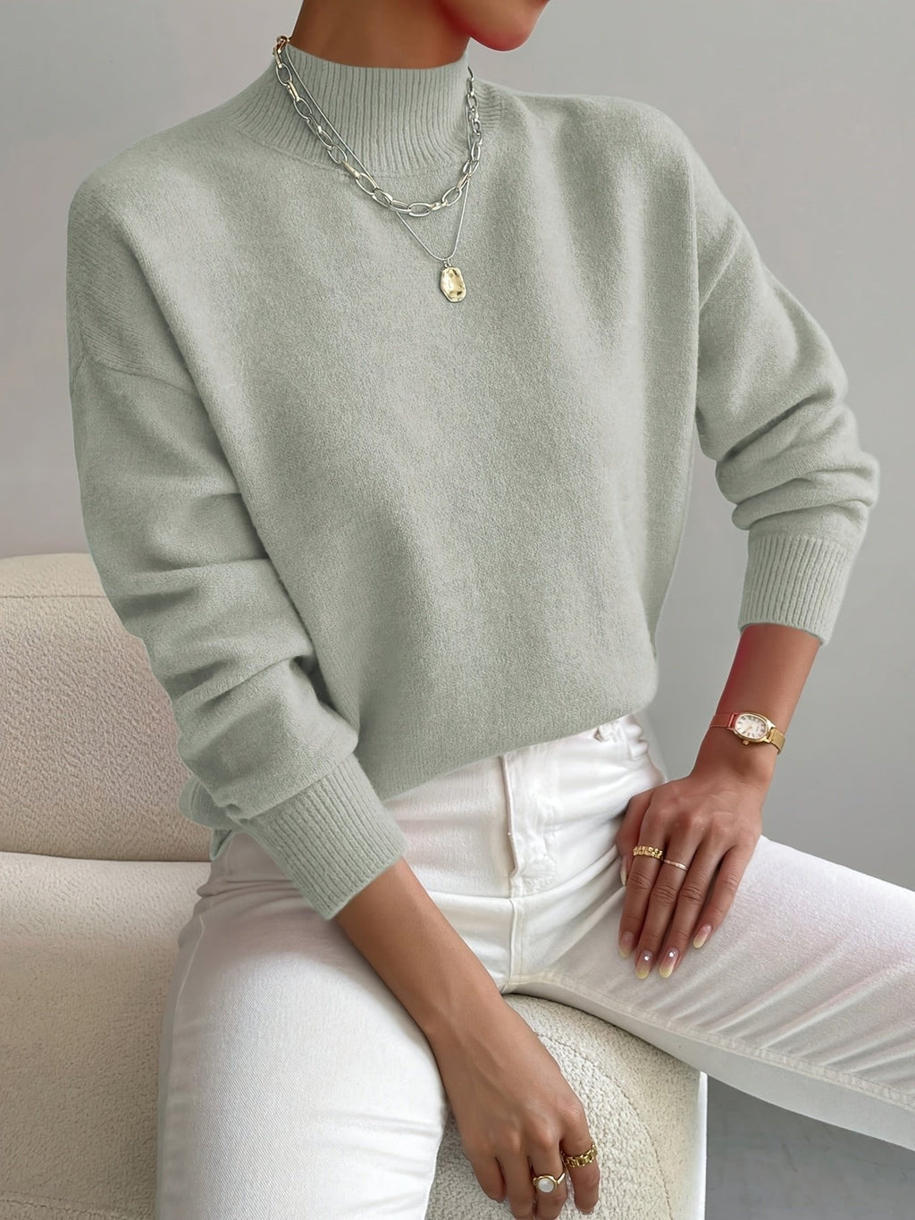 Marta Ribbed Turtleneck Loose Fit Sweater - front view